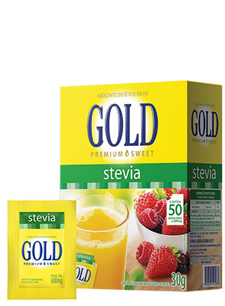 Imagem Gold Stevia | Caixa + Sachê | Packshot | Enova Foods
